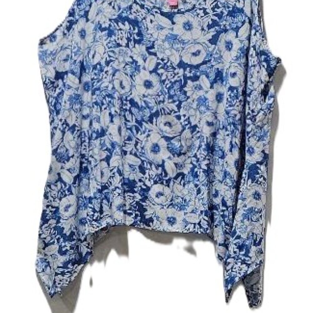 WOMAN WITHIN BLUE WHITE FLORAL CLOISONNE SLEEVELESS SCOOP NECK TANK TOP 2X - 4X - Picture 2 of 13